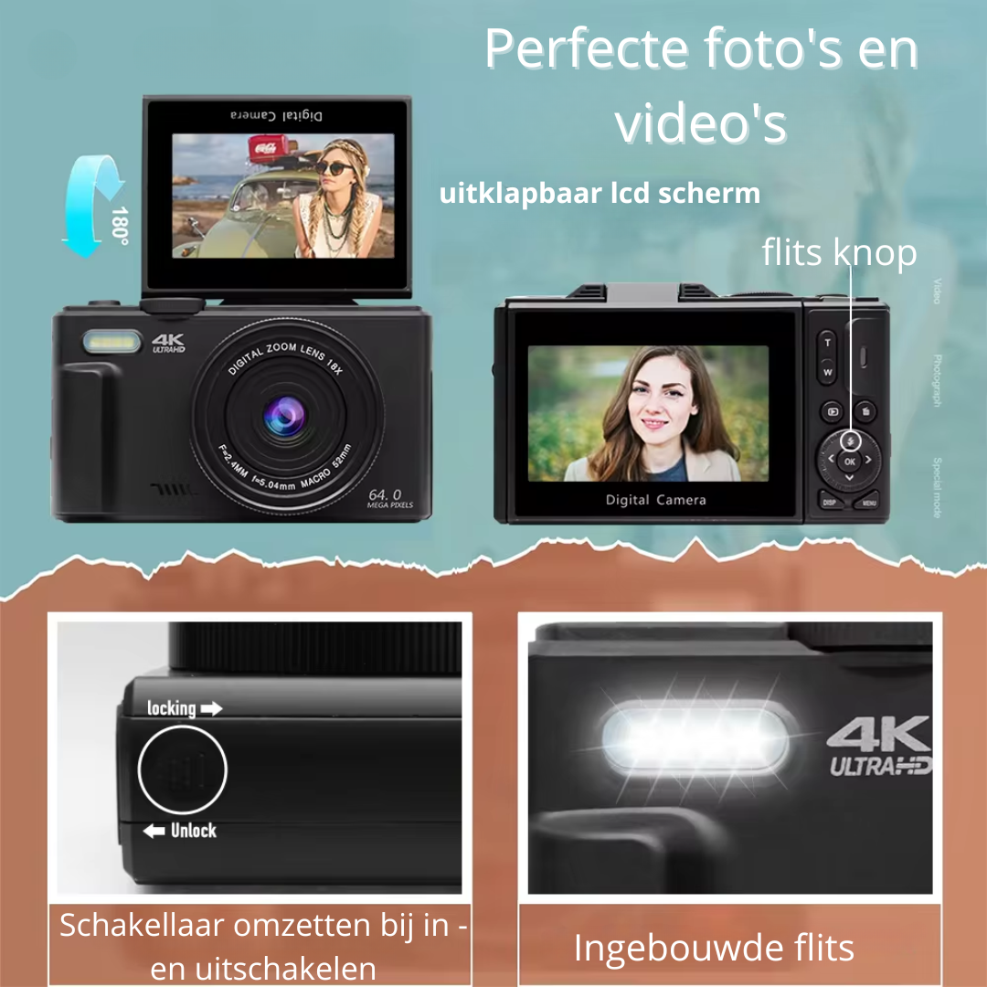 Ontdek de wereld in detail met de PixelPerfect™ 64 MP Digitale Camera.