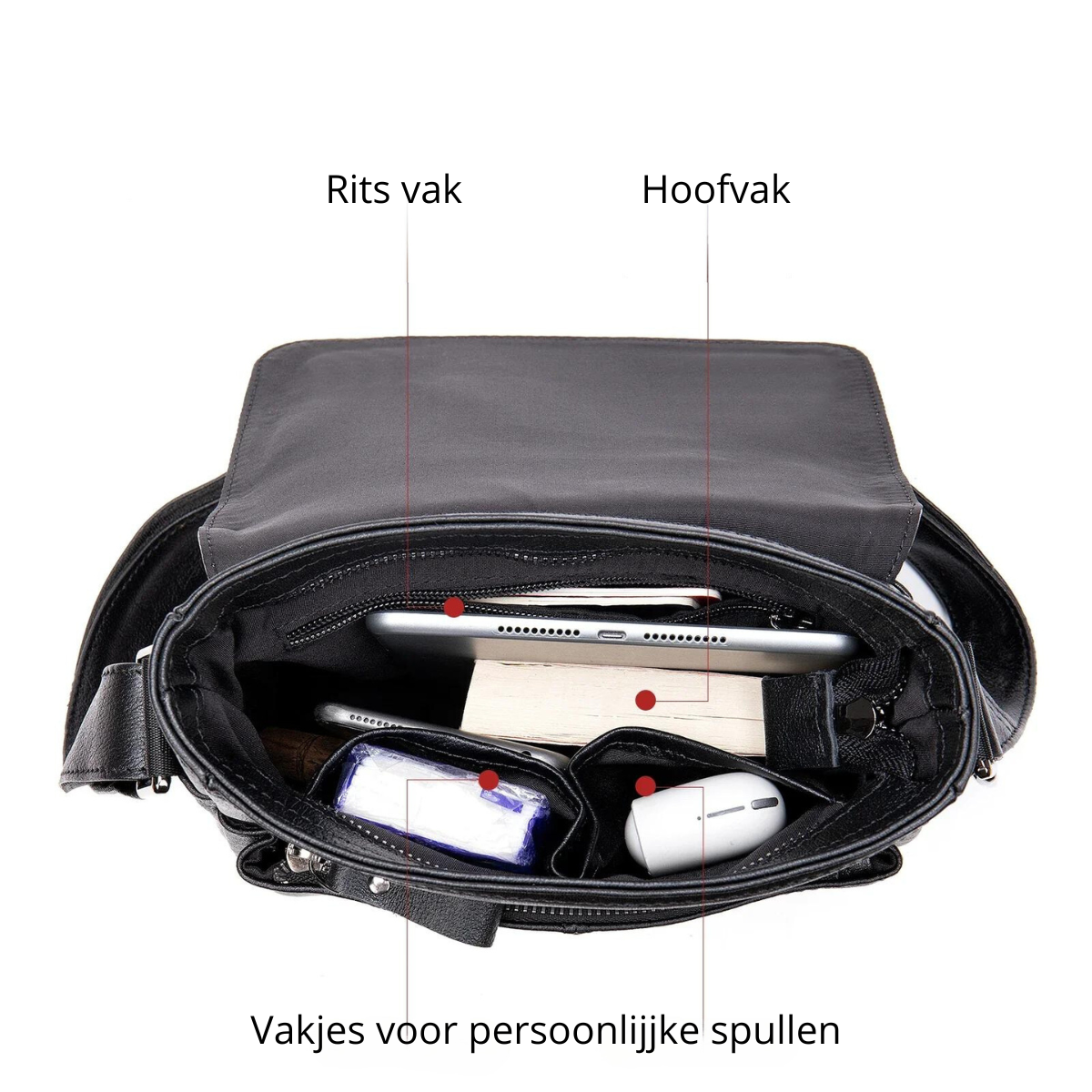 Luxe Zwarte Leren Schoudertas voor Heren - Elegant & Functioneel.