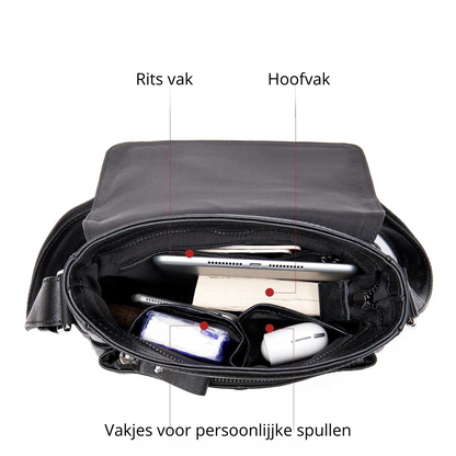Luxe Zwarte Leren Schoudertas voor Heren - Elegant & Functioneel.