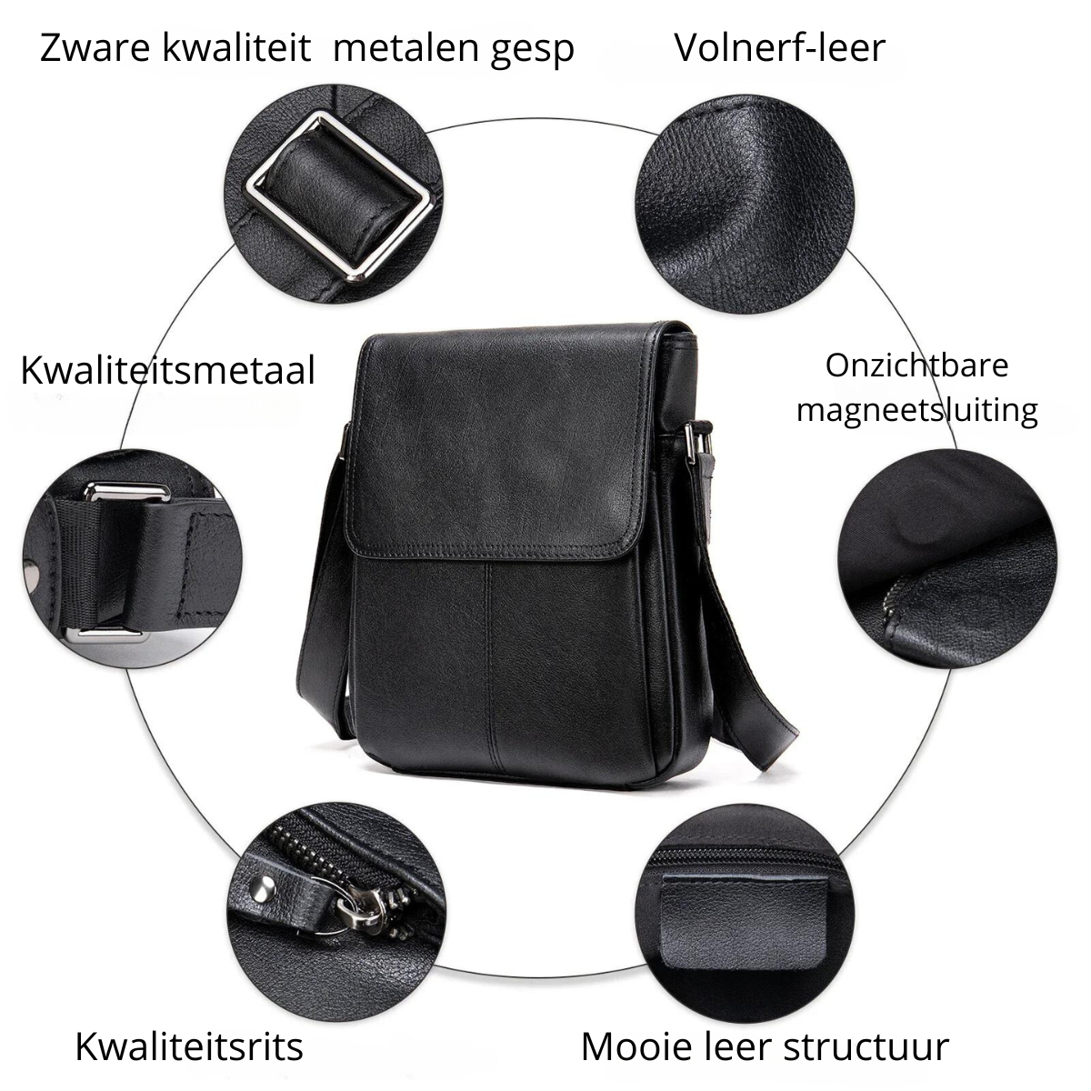 Luxe Zwarte Leren Schoudertas voor Heren - Elegant & Functioneel.