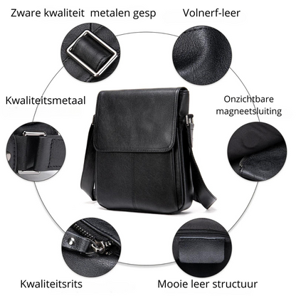 Luxe Zwarte Leren Schoudertas voor Heren - Elegant & Functioneel.