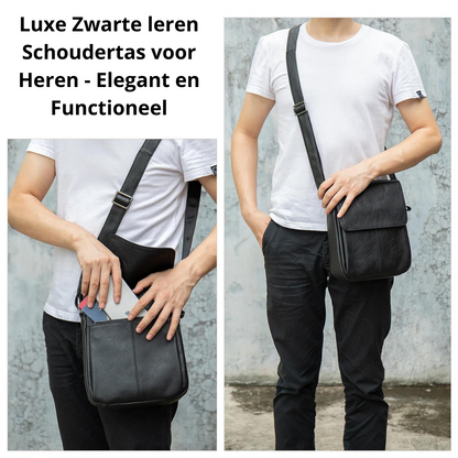 Luxe Zwarte Leren Schoudertas voor Heren - Elegant & Functioneel.